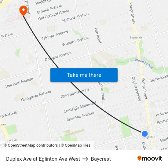Duplex Ave at Eglinton Ave West to Baycrest map