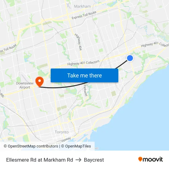 Ellesmere Rd at Markham Rd to Baycrest map