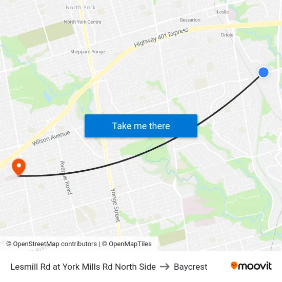 Lesmill Rd at York Mills Rd North Side to Baycrest map