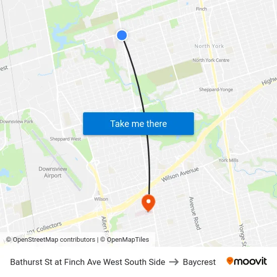 Bathurst St at Finch Ave West South Side to Baycrest map