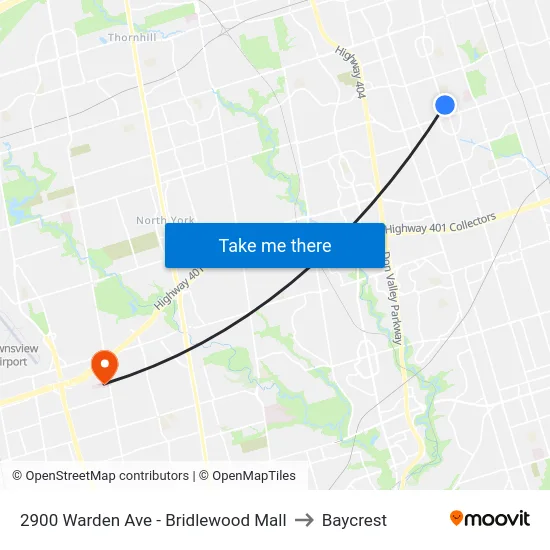 2900 Warden Ave - Bridlewood Mall to Baycrest map