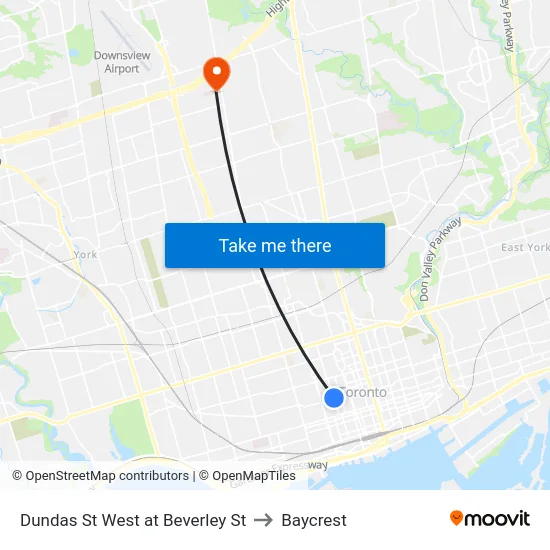 Dundas St West at Beverley St to Baycrest map