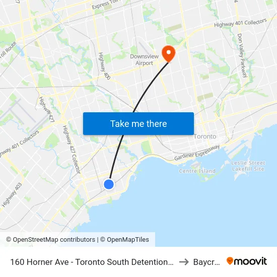 160 Horner Ave - Toronto South Detention Centre to Baycrest map