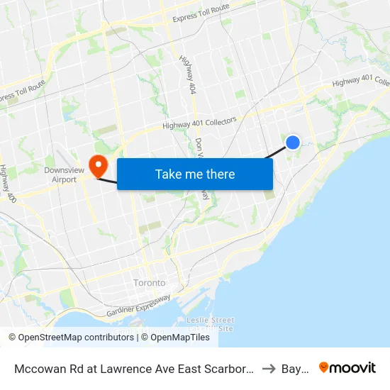 Mccowan Rd at Lawrence Ave East Scarborough General Hospital to Baycrest map