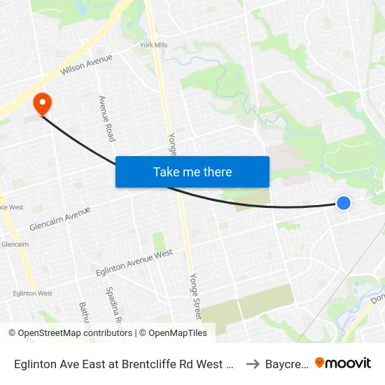 Eglinton Ave East at Brentcliffe Rd West Side to Baycrest map