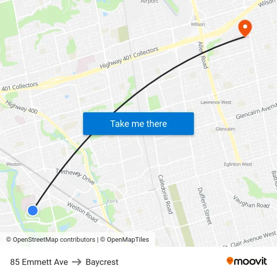 85 Emmett Ave to Baycrest map