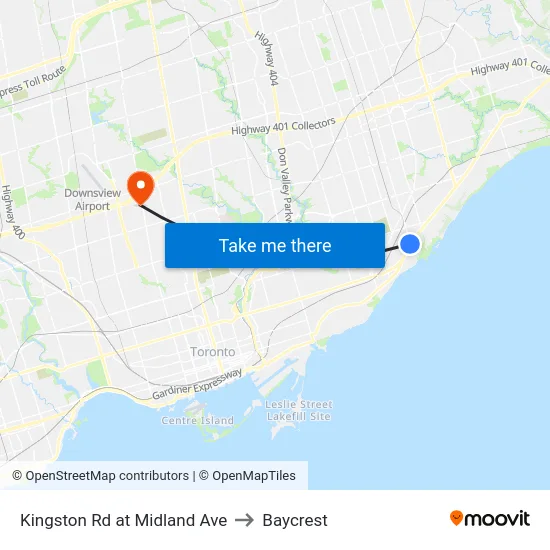 Kingston Rd at Midland Ave to Baycrest map