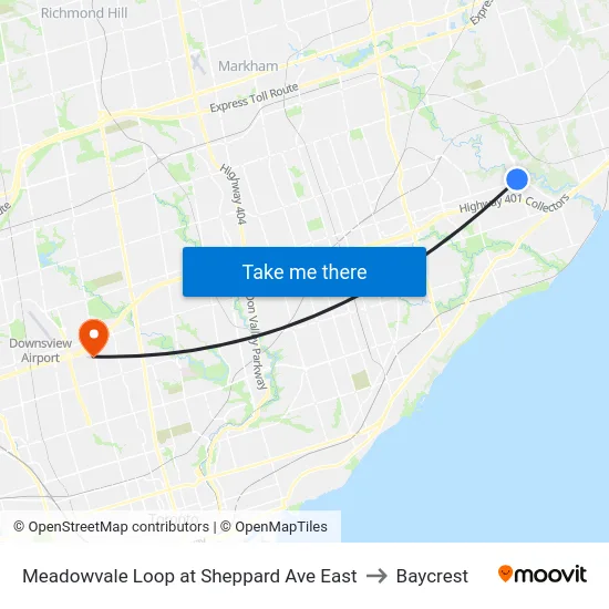 Meadowvale Loop at Sheppard Ave East to Baycrest map
