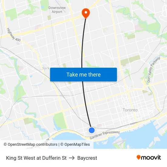 King St West at Dufferin St to Baycrest map
