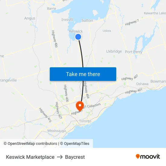 Keswick Marketplace to Baycrest map