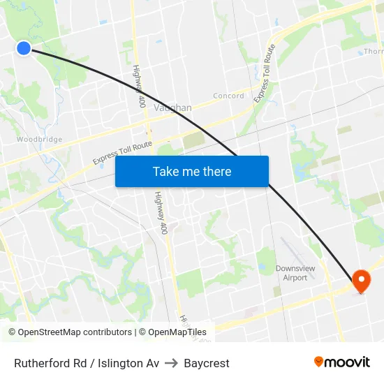 Rutherford Rd / Islington Av to Baycrest map
