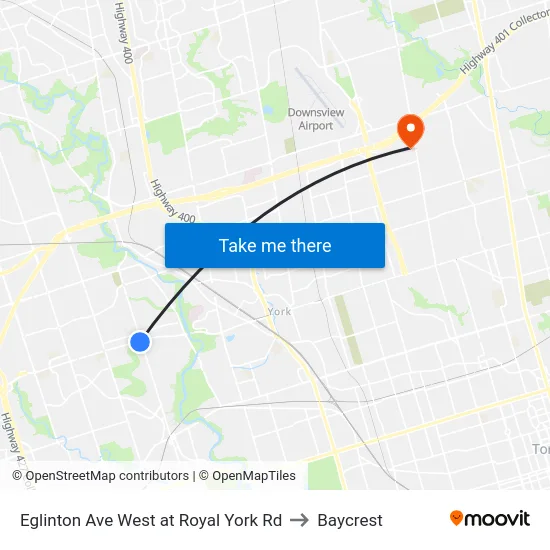 Eglinton Ave West at Royal York Rd to Baycrest map