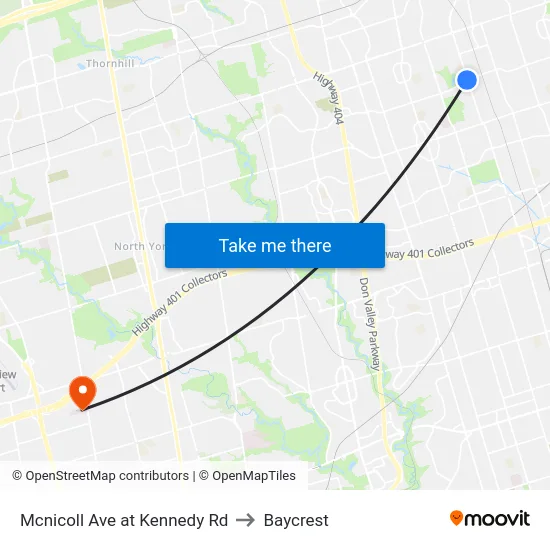 Mcnicoll Ave at Kennedy Rd to Baycrest map