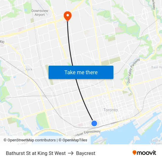 Bathurst St at King St West to Baycrest map