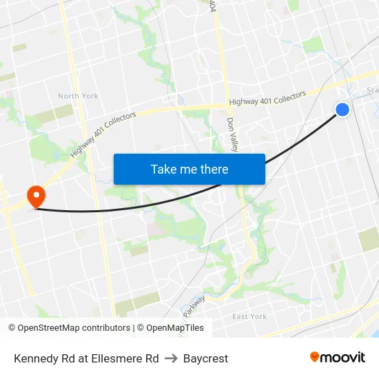Kennedy Rd at Ellesmere Rd to Baycrest map