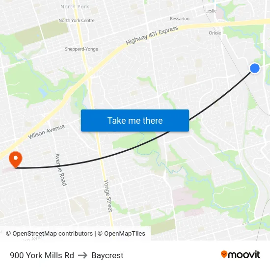 900 York Mills Rd to Baycrest map