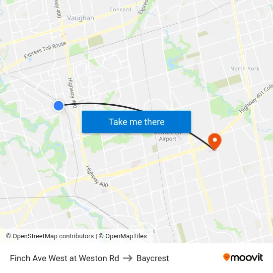 Finch Ave West at Weston Rd to Baycrest map