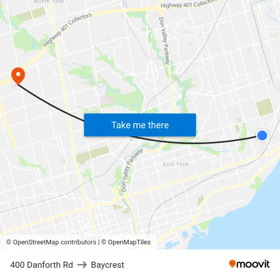 400 Danforth Rd to Baycrest map