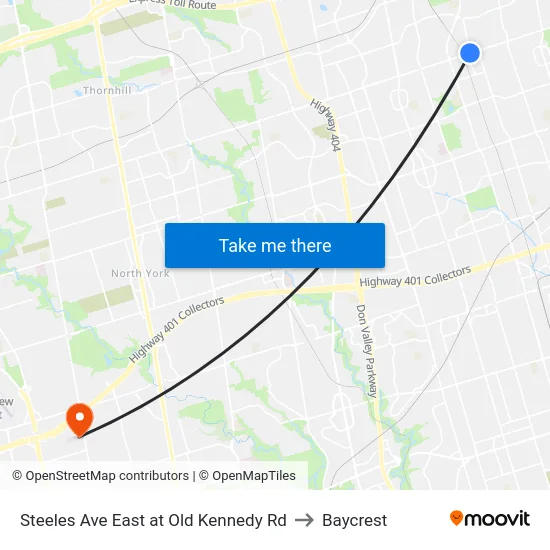 Steeles Ave East at Old Kennedy Rd to Baycrest map