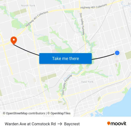 Warden Ave at Comstock Rd to Baycrest map