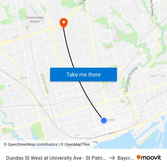 Dundas St West at University Ave - St Patrick Station to Baycrest map