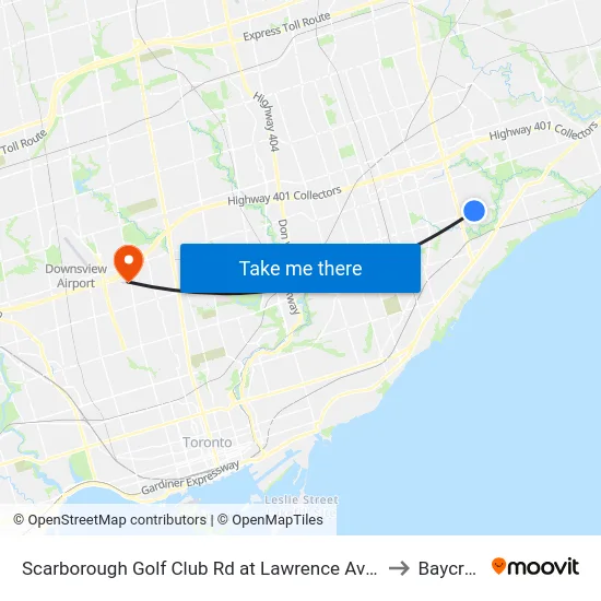 Scarborough Golf Club Rd at Lawrence Ave East to Baycrest map