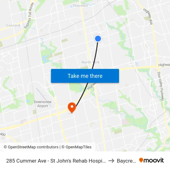 285 Cummer Ave - St John's Rehab Hospital to Baycrest map