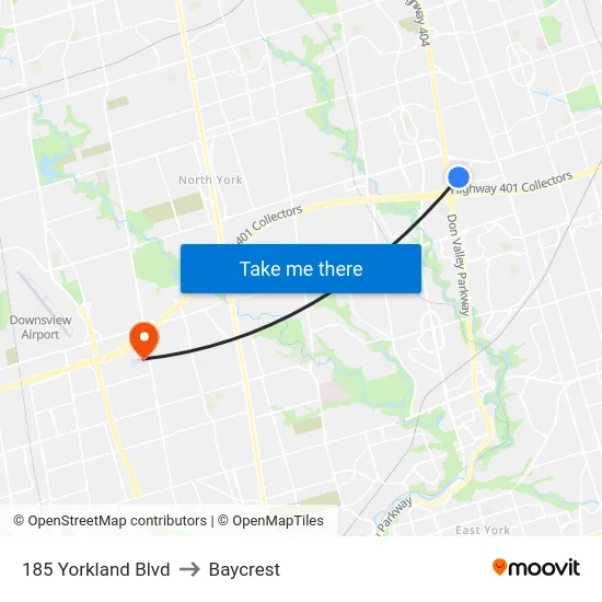 185 Yorkland Blvd to Baycrest map