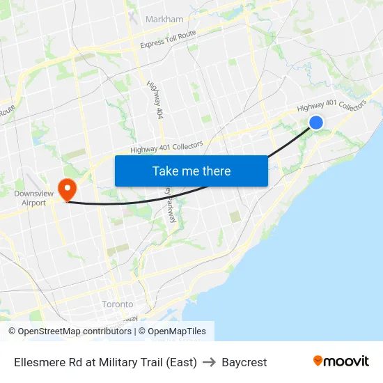 Ellesmere Rd at Military Trail (East) to Baycrest map