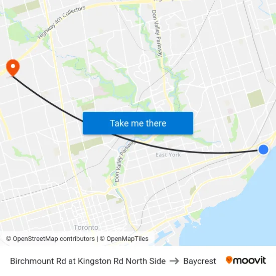 Birchmount Rd at Kingston Rd North Side to Baycrest map