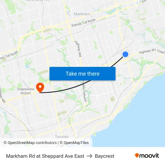 Markham Rd at Sheppard Ave East to Baycrest map