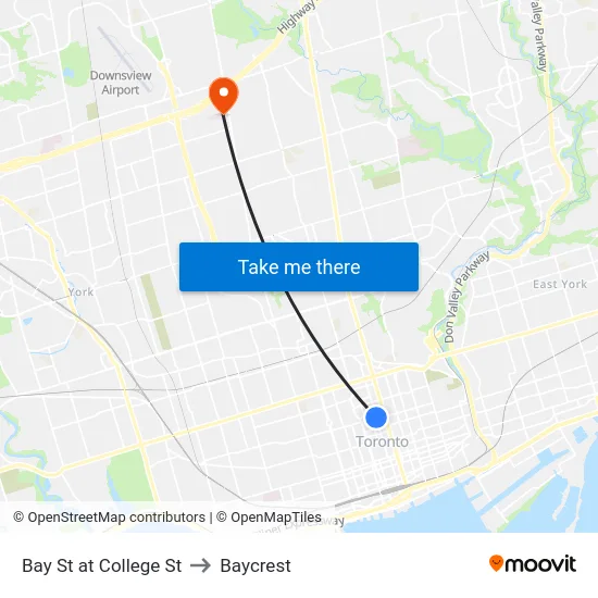 Bay St at College St to Baycrest map