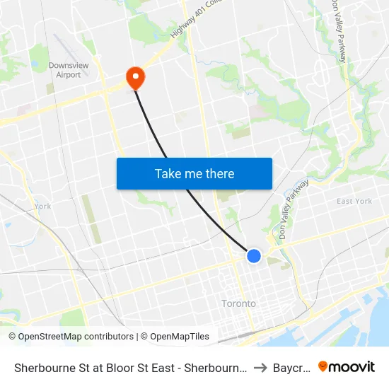 Sherbourne St at Bloor St East - Sherbourne Station to Baycrest map