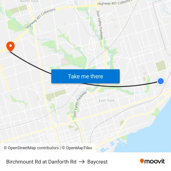 Birchmount Rd at Danforth Rd to Baycrest map