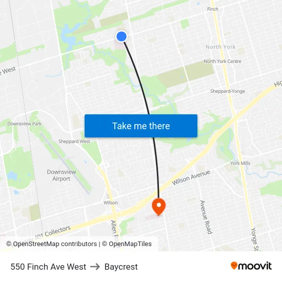 550 Finch Ave West to Baycrest map