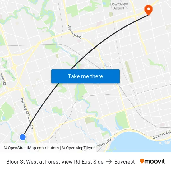 Bloor St West at Forest View Rd East Side to Baycrest map