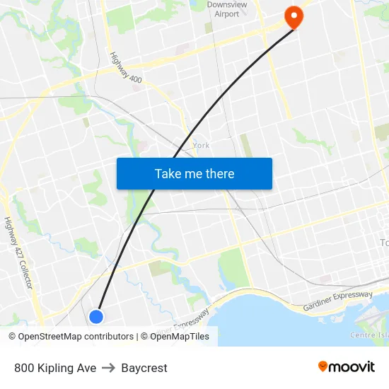800 Kipling Ave to Baycrest map