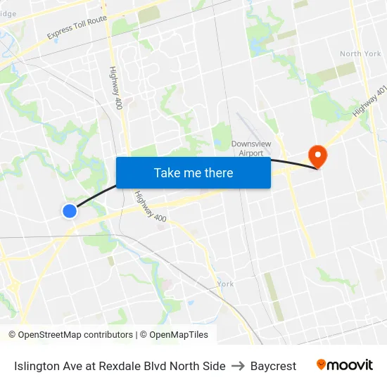 Islington Ave at Rexdale Blvd North Side to Baycrest map