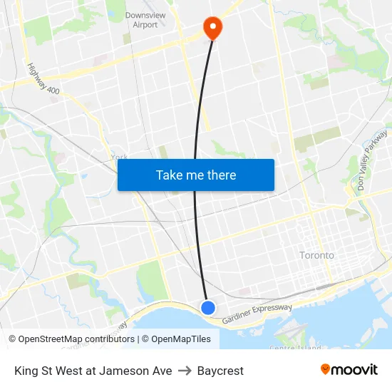 King St West at Jameson Ave to Baycrest map