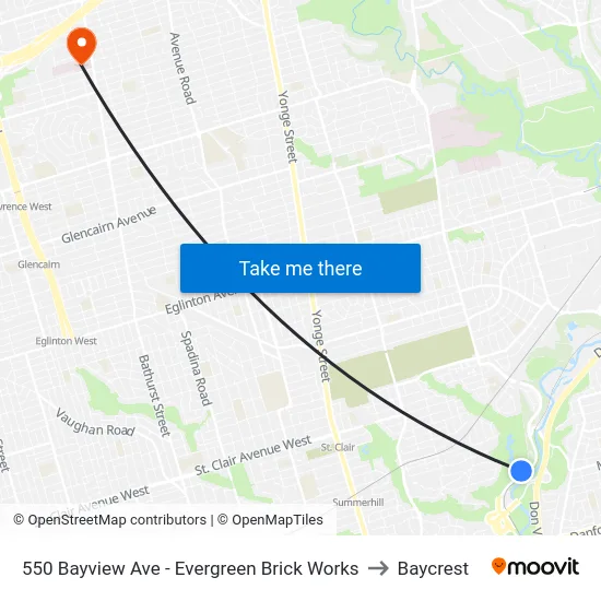 550 Bayview Ave - Evergreen Brick Works to Baycrest map