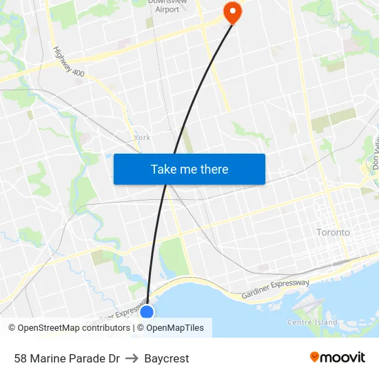 58 Marine Parade Dr to Baycrest map