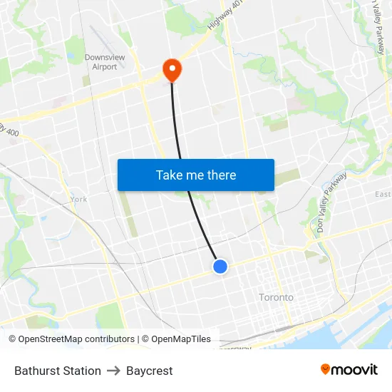 Bathurst Station to Baycrest map