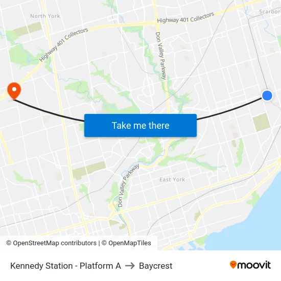 Kennedy Station - Platform A to Baycrest map