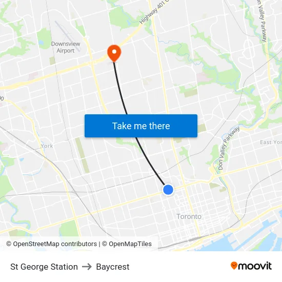 St George Station to Baycrest map