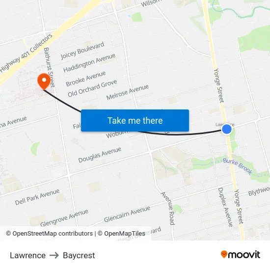 Lawrence to Baycrest map