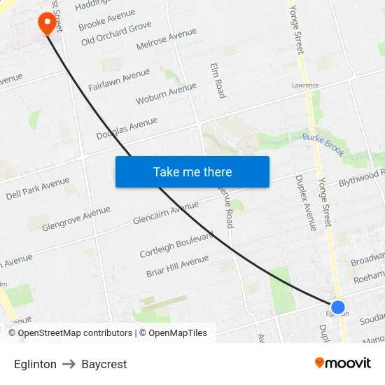 Eglinton to Baycrest map