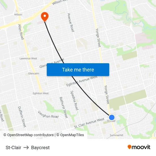 St-Clair to Baycrest map