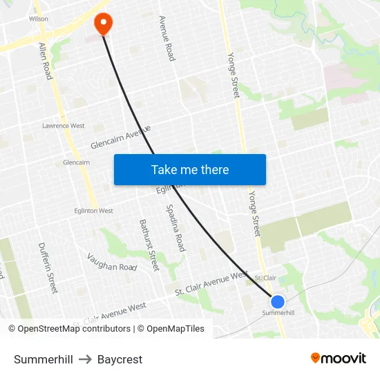 Summerhill to Baycrest map