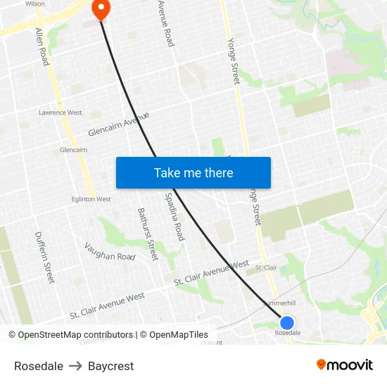 Rosedale to Baycrest map