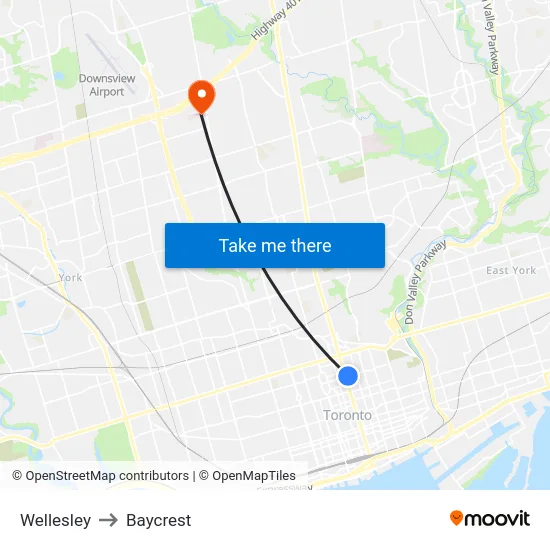 Wellesley to Baycrest map
